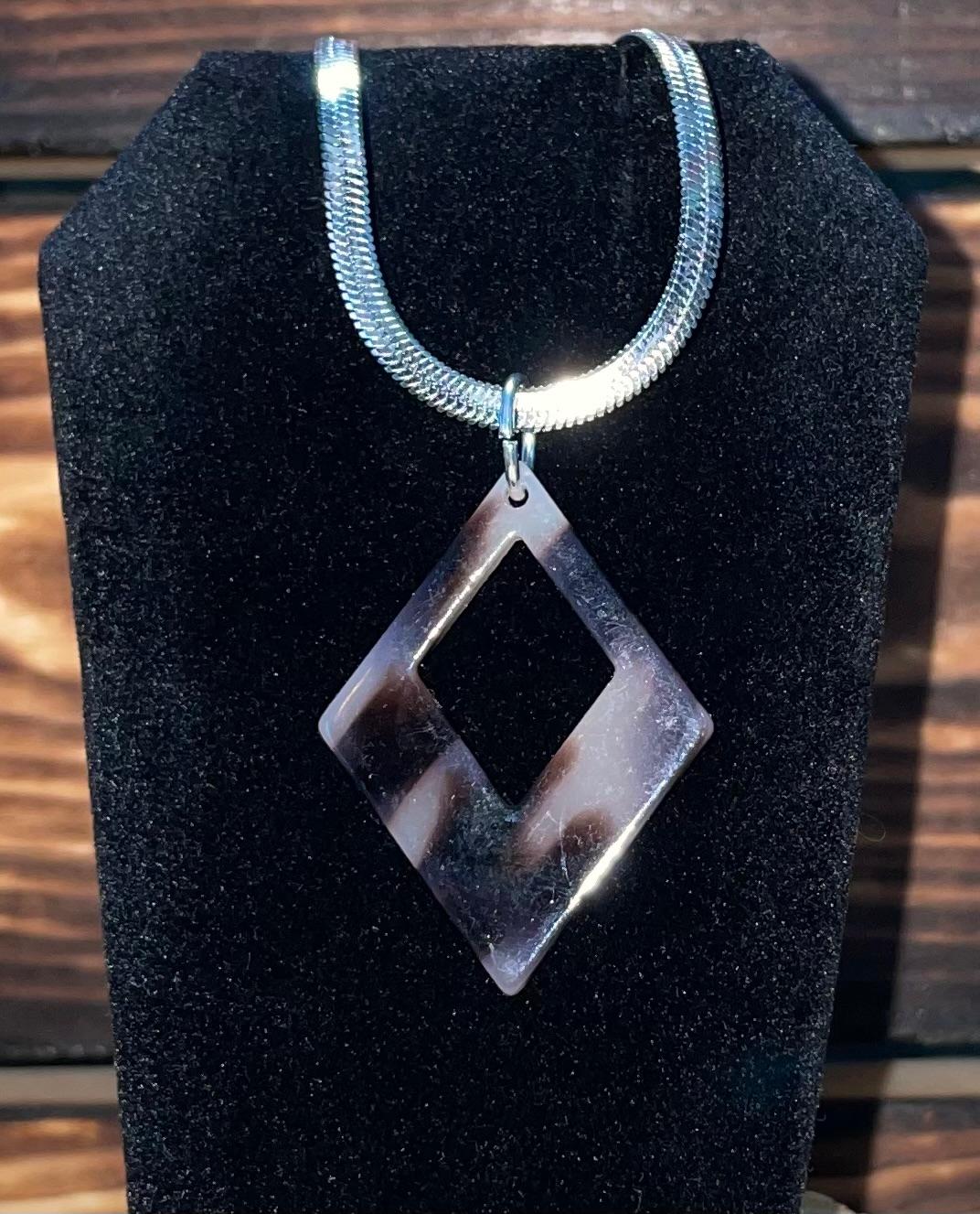NEW Geometric Acrylic Charm & 16" Stainless Steel Silver Chain Necklace