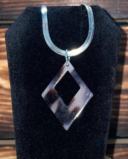 NEW Geometric Acrylic Charm & 16" Stainless Steel Silver Chain Necklace