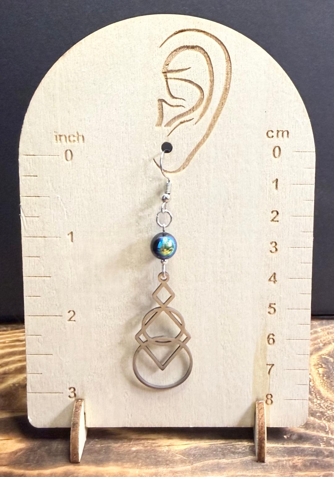 NEW Geometric Shapes in Silver Stainless Steel Earrings w Glass Beads
