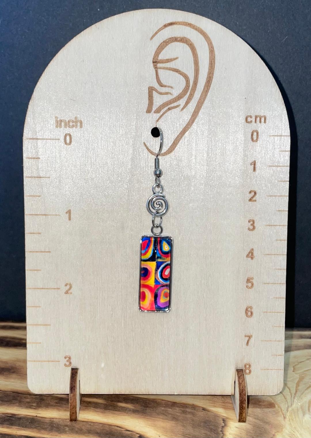 NEW Vibrant Glass Dome Rectangular Mod Multicolor Drop Earrings