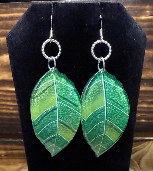 NEW Large Green Leaf Charm Earrings