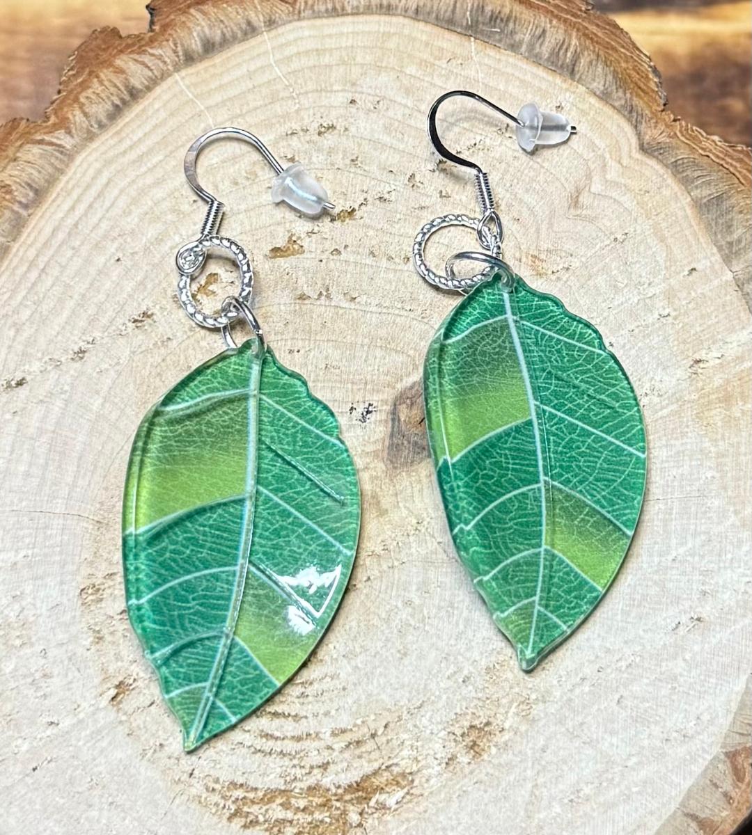 NEW Large Green Leaf Charm Earrings