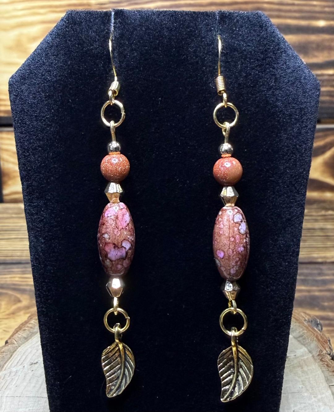 NEW Bandhani Style Painted Brown & Pink Oval Charm Earring w/ Glitter Glass Beads