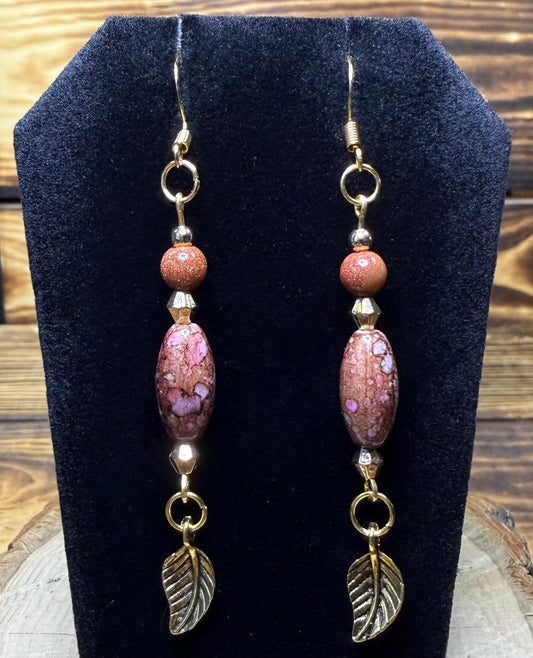 NEW Bandhani Style Painted Brown & Pink Oval Charm Earring w/ Glitter Glass Beads