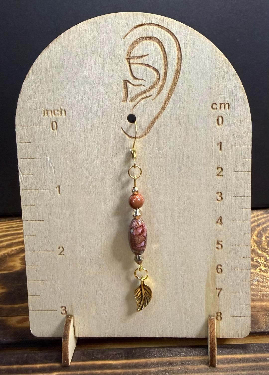 NEW Bandhani Style Painted Brown & Pink Oval Charm Earring w/ Glitter Glass Beads