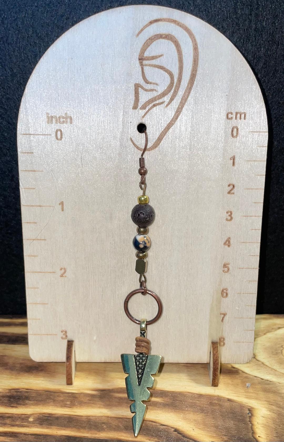 NEW Gold Arrowhead Earrings w/ Granite & Lava Stone Beads