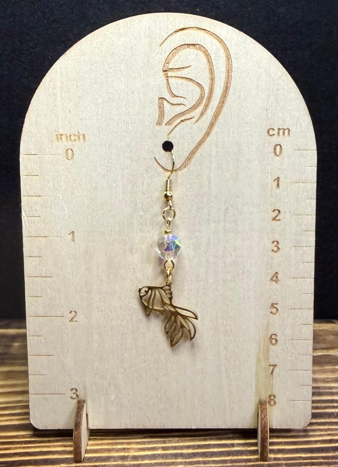 NEW Hollow Gold Stainless Steel Beta Fish Earrings w/ Glass Beads