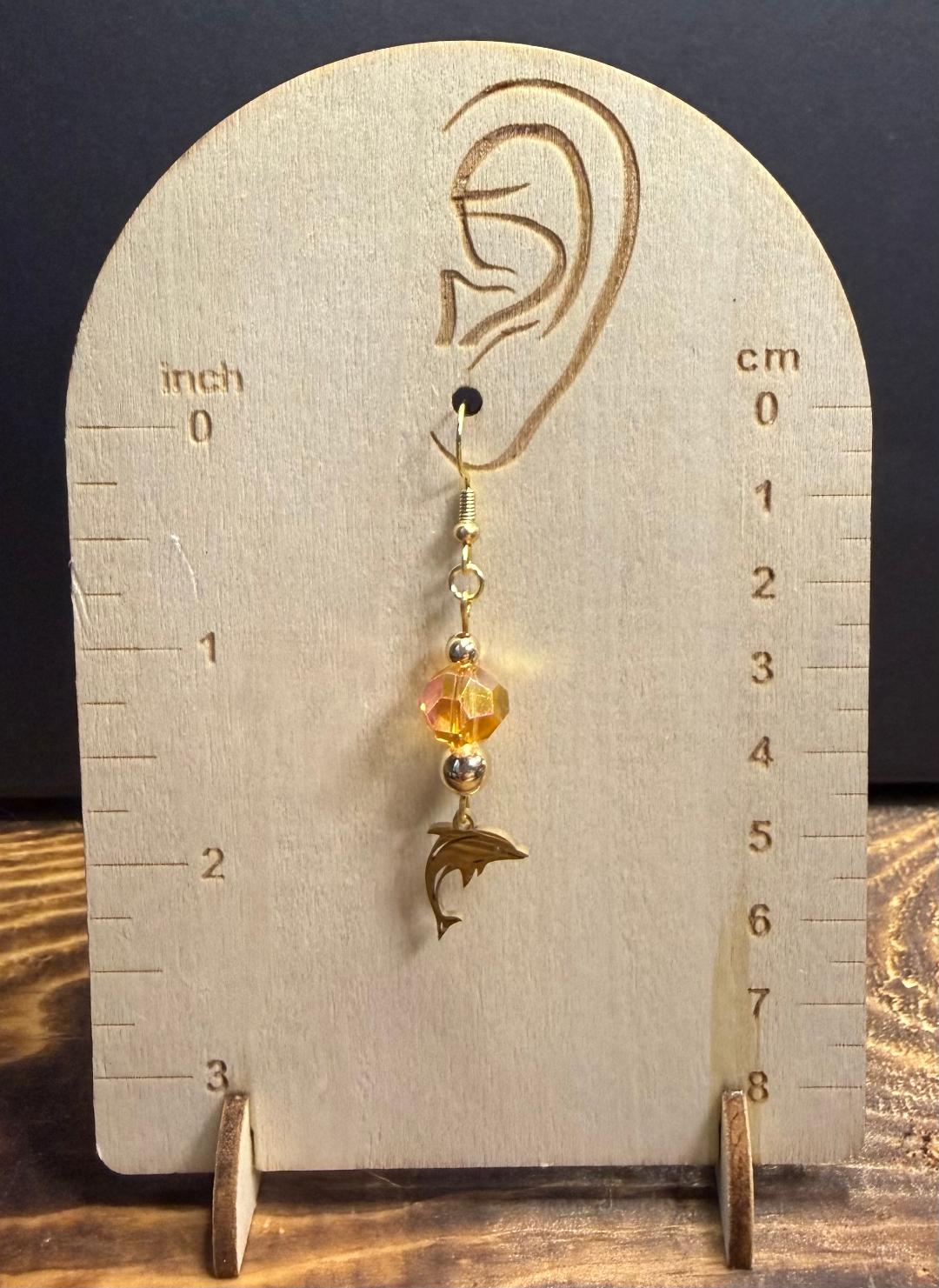 NEW Gold Stainless Steel Dolphin Charm Earrings w/ Glass Beads