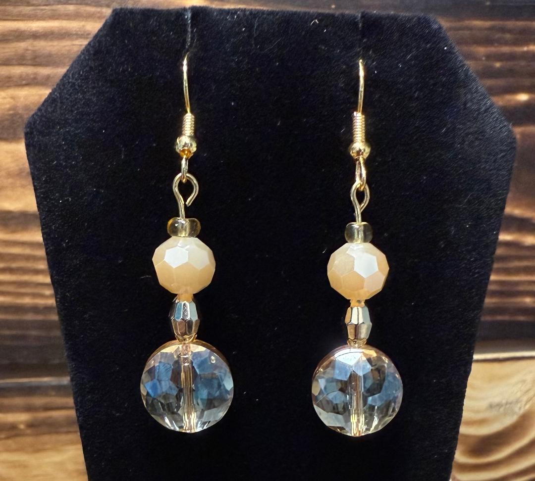 NEW Golden Beige Faceted Glass Beaded Earrings