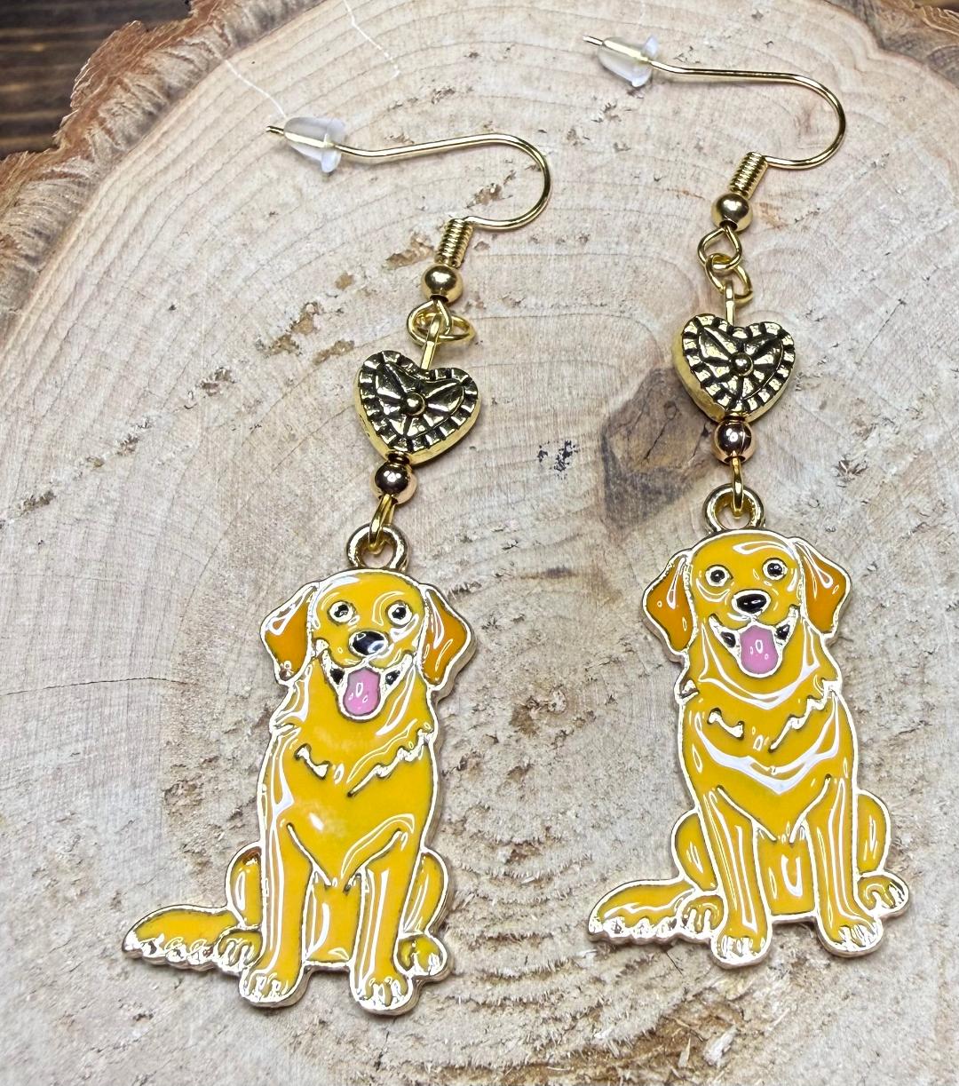 NEW Happy Dog Charm Earrings w/ Filigree Heart Beads