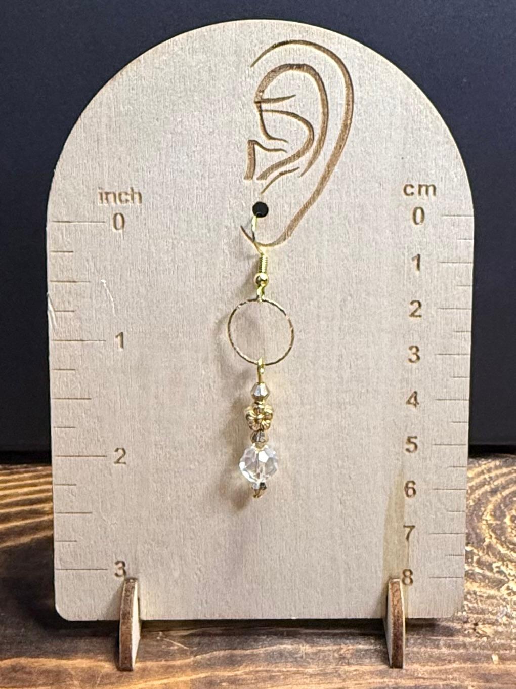 NEW Gold Etched Jump Ring Earrings w/ Flower & Clear Glass Beads