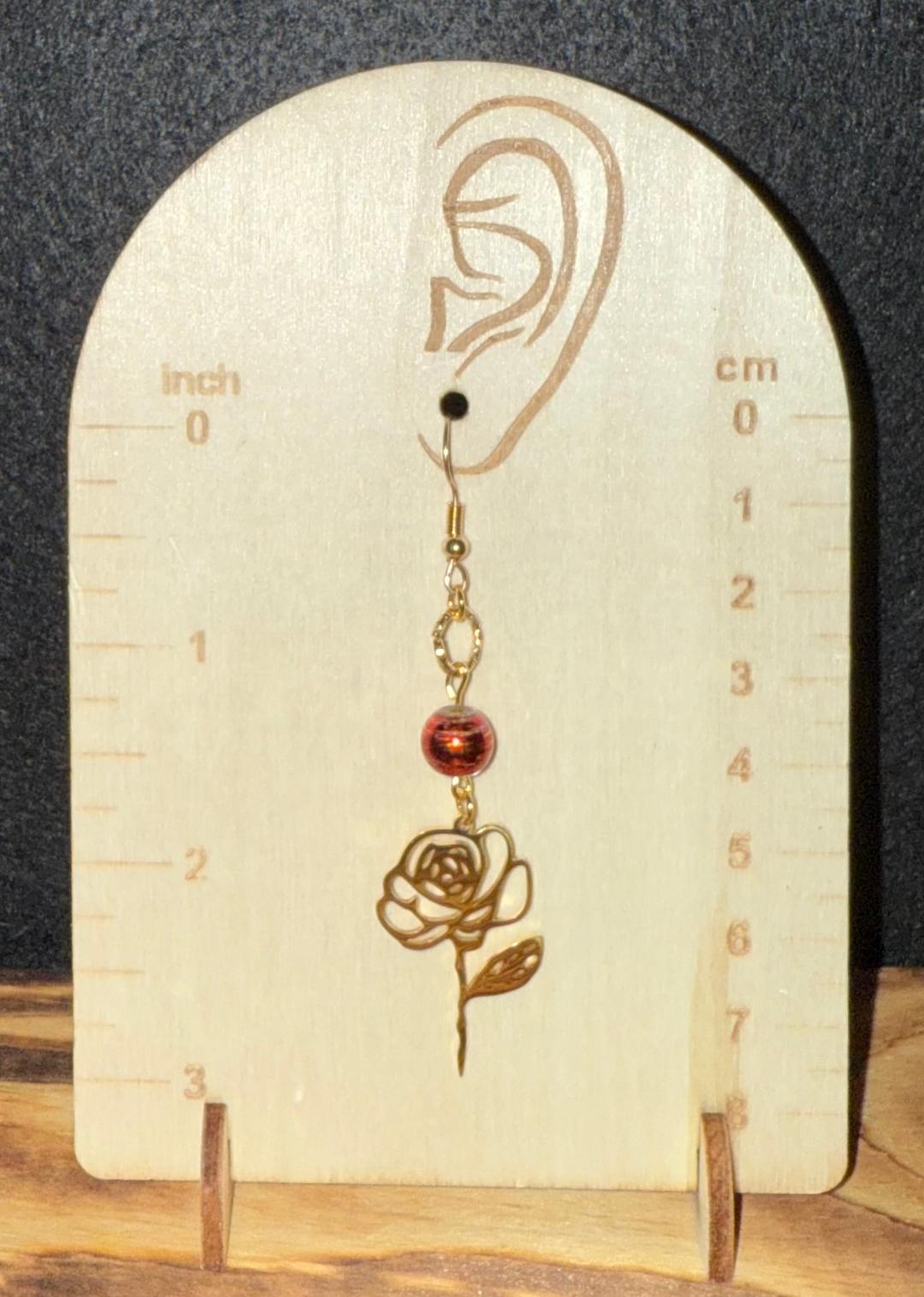 NEW Stainless Steel Hollow Gold Flower Outline Earrings w/ Beads