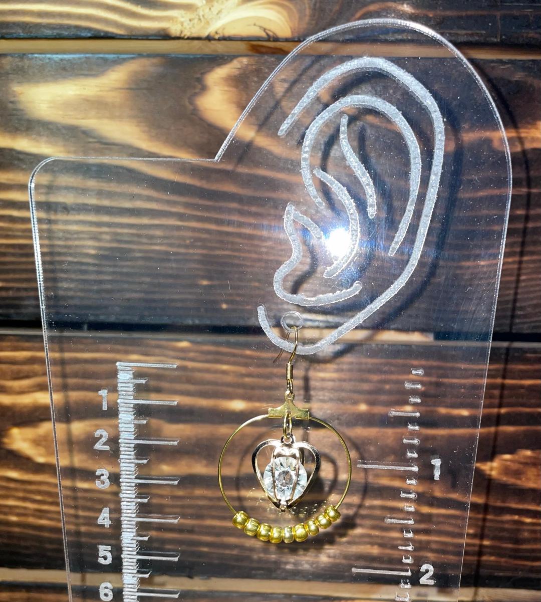 NEW Romantic Gold Tone Beaded Hoop Earrings w/ Heart & Rhinestone