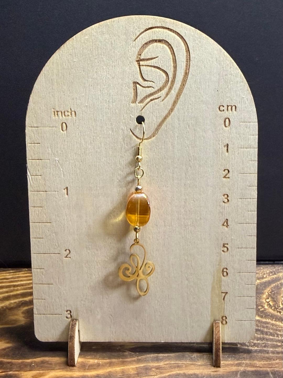 NEW Gold Stainess Steel Knot Earrings w/ Squared Amber Glass Beads