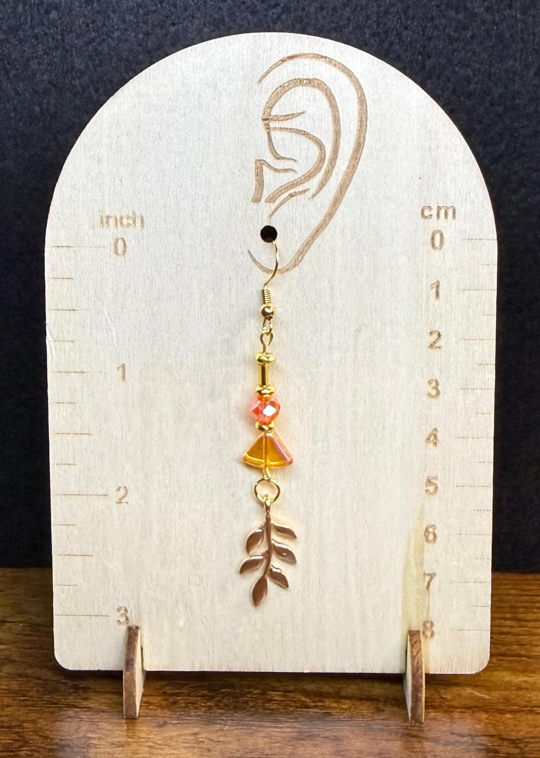 NEW Gold Leaf w/ Orange & Amber Bead Earrings
