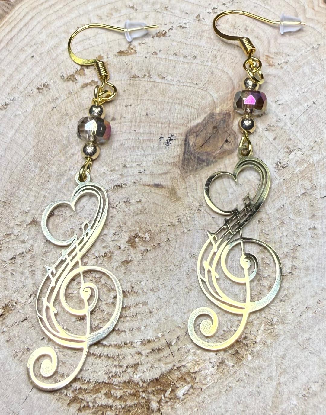 NEW Musical Note Earrings in Stainless Steel w/ Faceted Beads