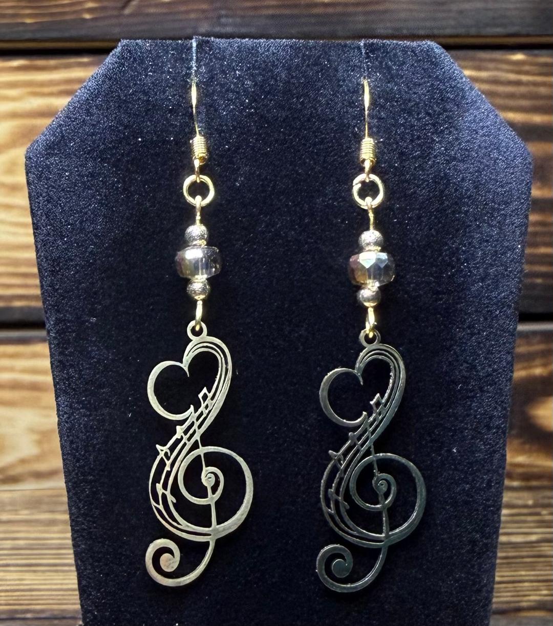 NEW Musical Note Earrings in Stainless Steel w/ Faceted Beads
