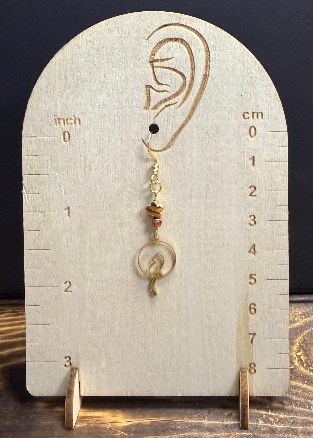 NEW Gold Dangling Tail Cat Earrings w/ Beads