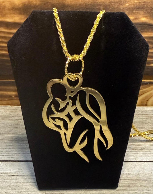 NEW Mother Child Pendant 18" Gold Necklace