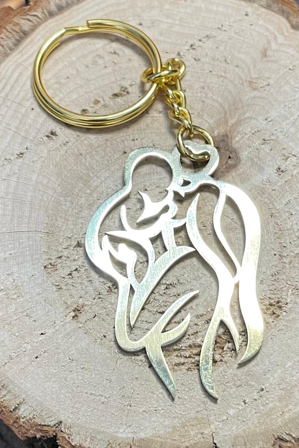 NEW Mom & Baby Silhouette - Gold Tone Keychain / Keyring