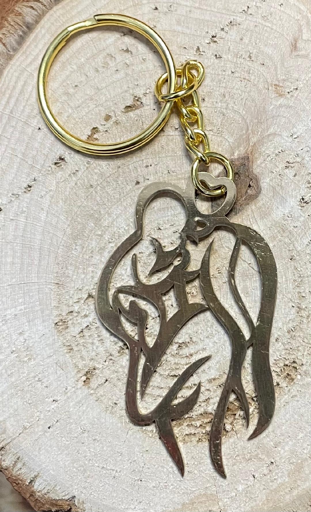 NEW Mom & Baby Silhouette - Gold Tone Keychain / Keyring