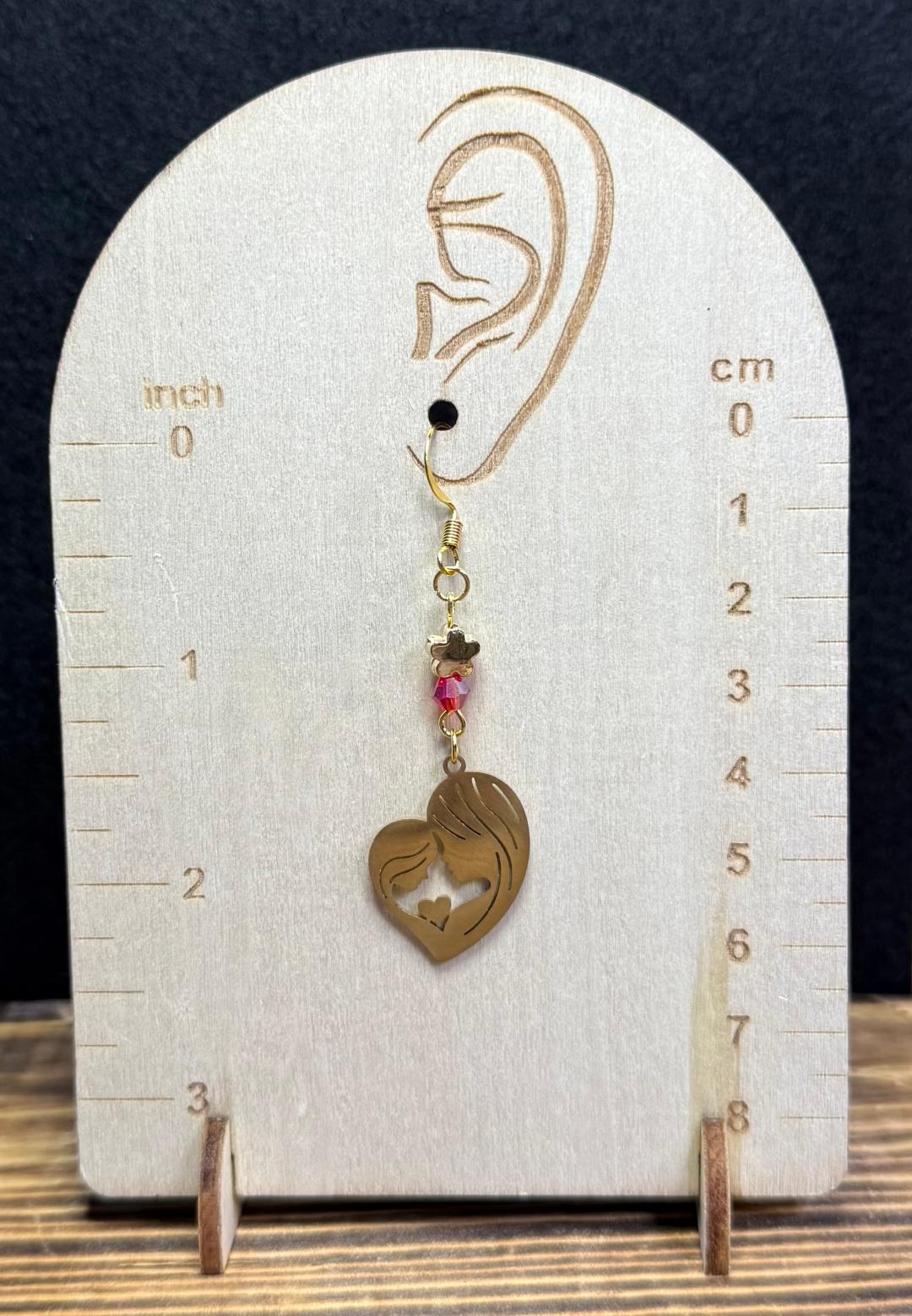 NEW Mother & Daughter Gold Stainless Steel Earrings w/ Red Glass Beads