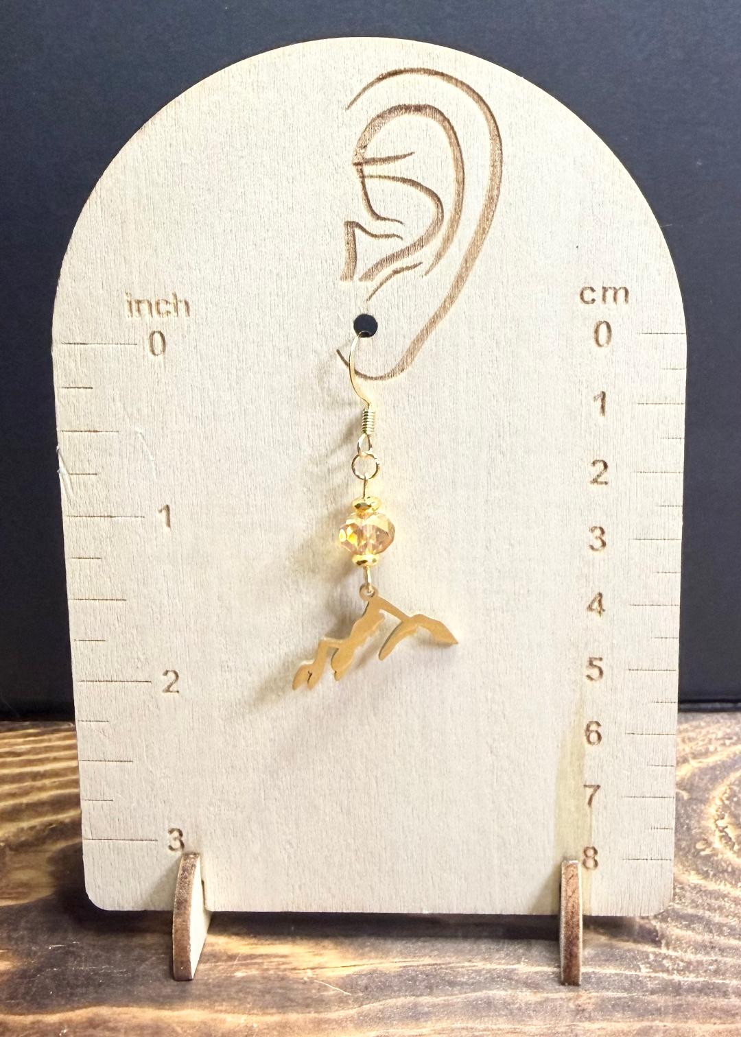NEW Stainless Steel Mountain Silouette Earrings w/ Amber Glass Beads