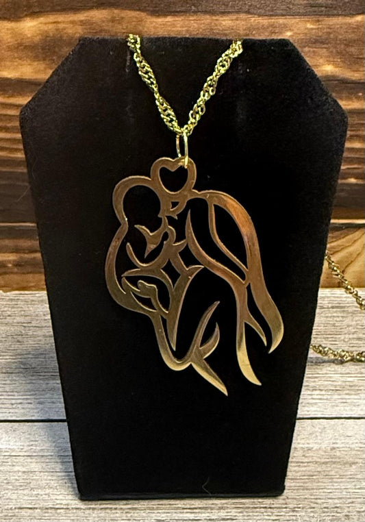 NEW 18" Gold Plated Chain Necklace w/ Mother Child Silhouette Charm