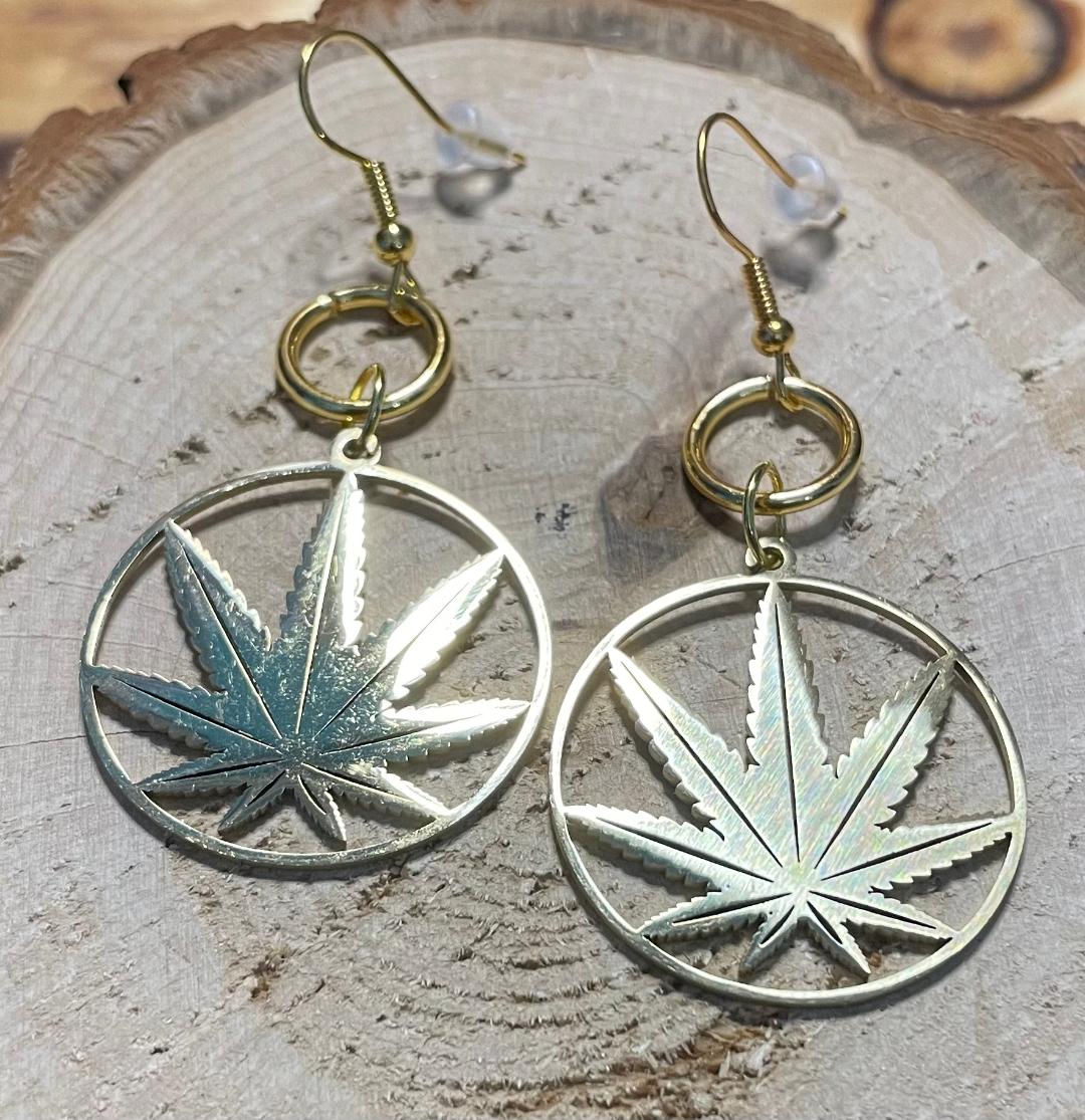 NEW Stainless Steel Hollow Gold Leaf Charm Earrings