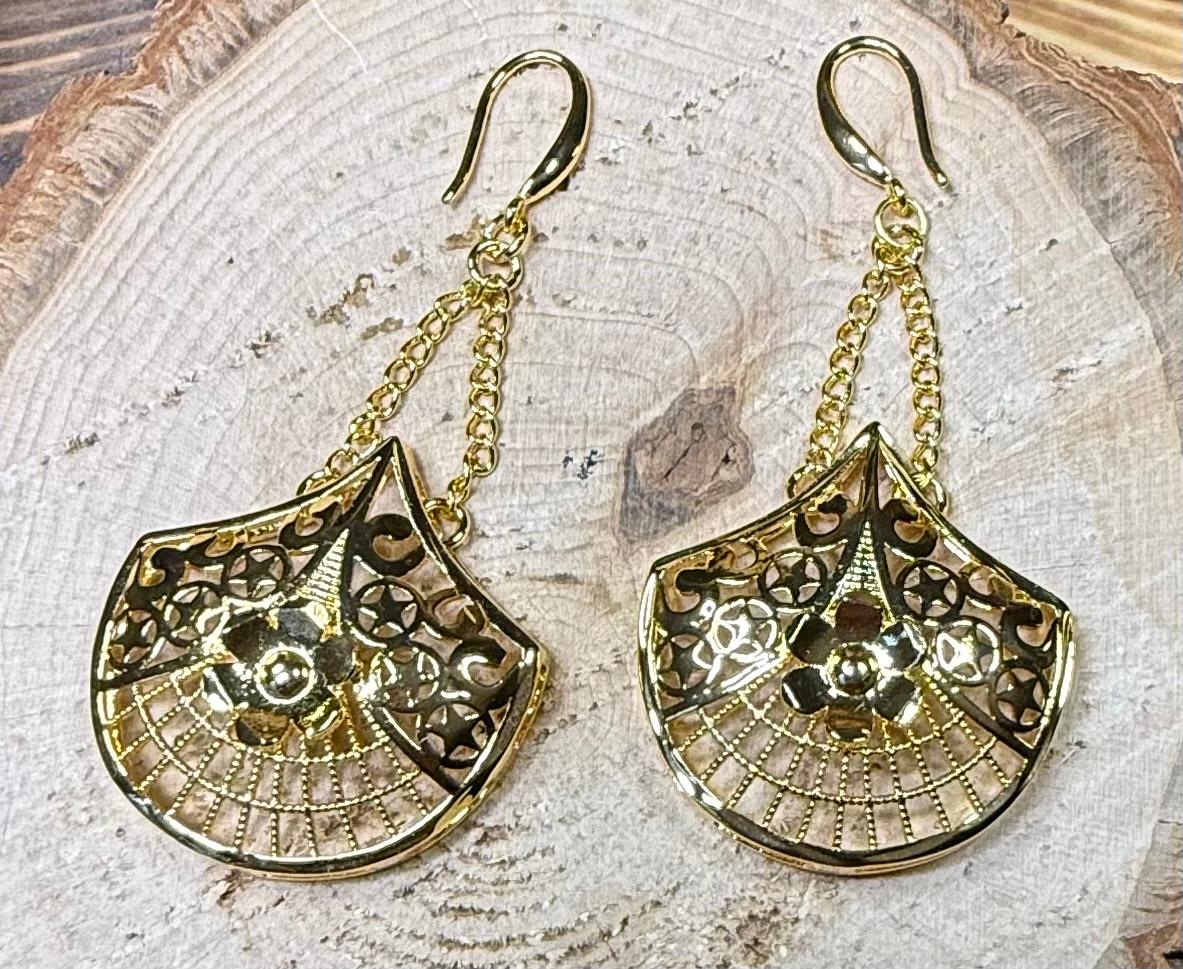 NEW Raised Flower Gold Tone Earrings