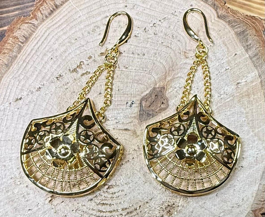 NEW Raised Flower Gold Tone Earrings