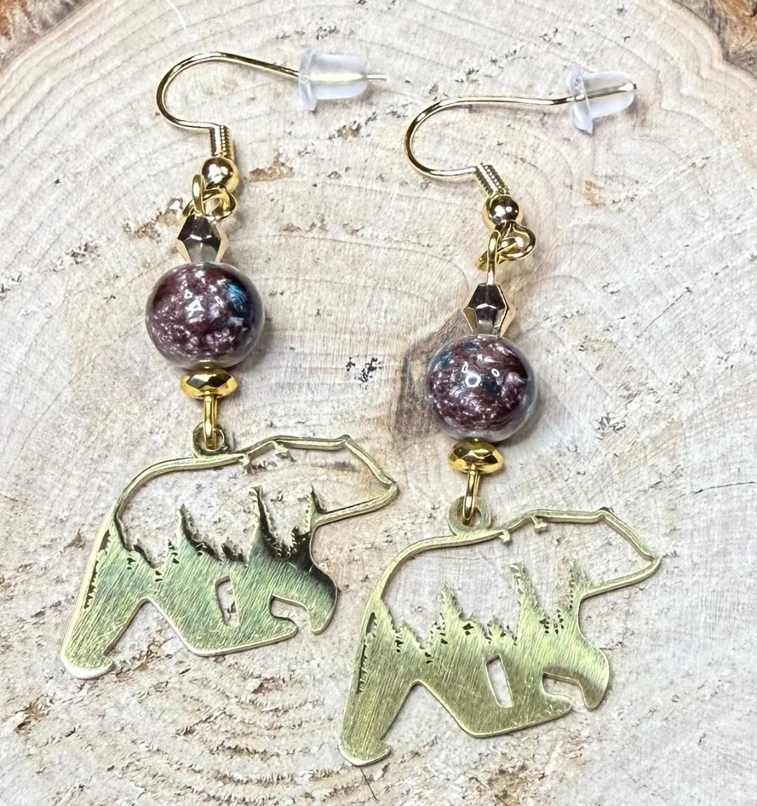 NEW Gold Stainless Steel Hollow Charm Bear Earrings
