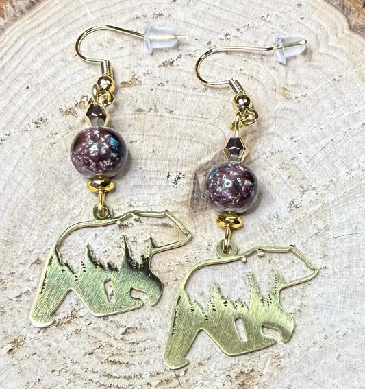 NEW Gold Stainless Steel Hollow Charm Bear Earrings