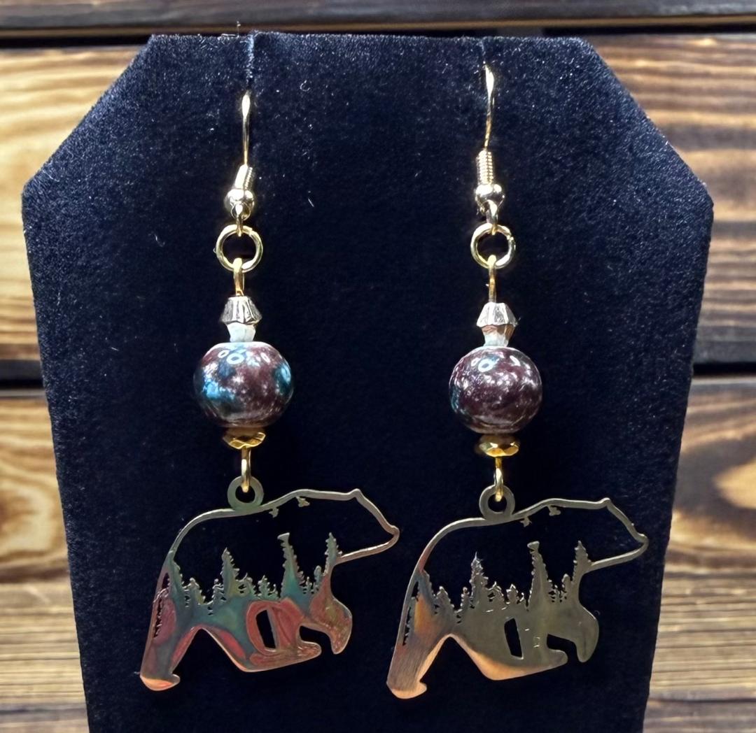 NEW Gold Stainless Steel Hollow Charm Bear Earrings