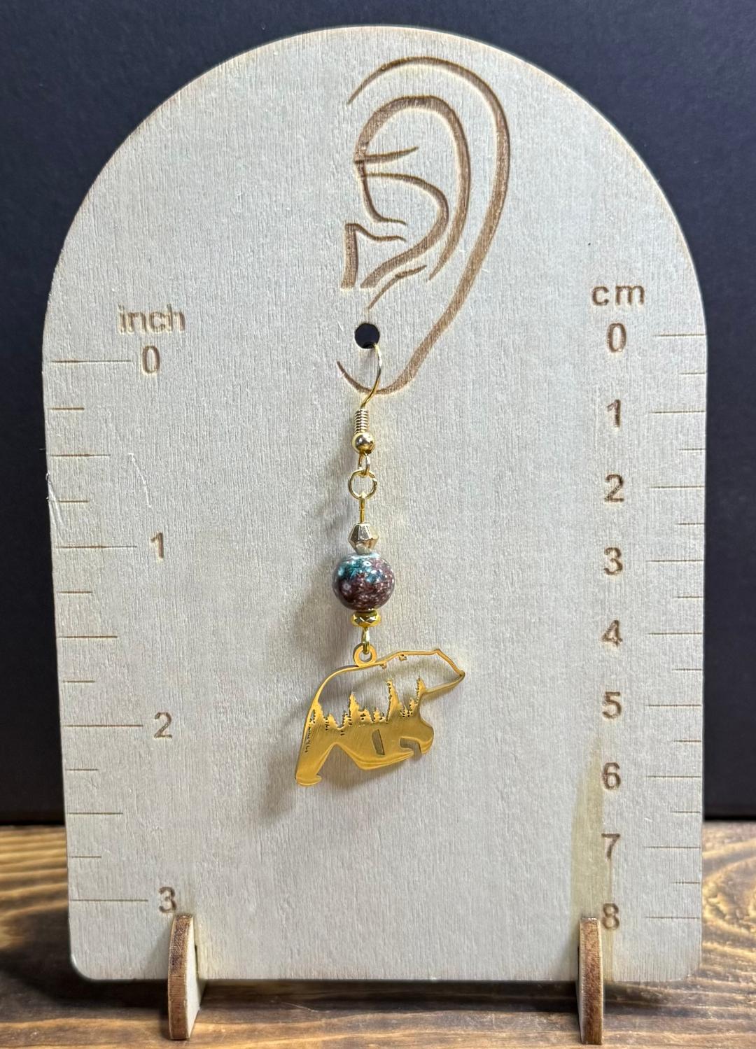NEW Gold Stainless Steel Hollow Charm Bear Earrings