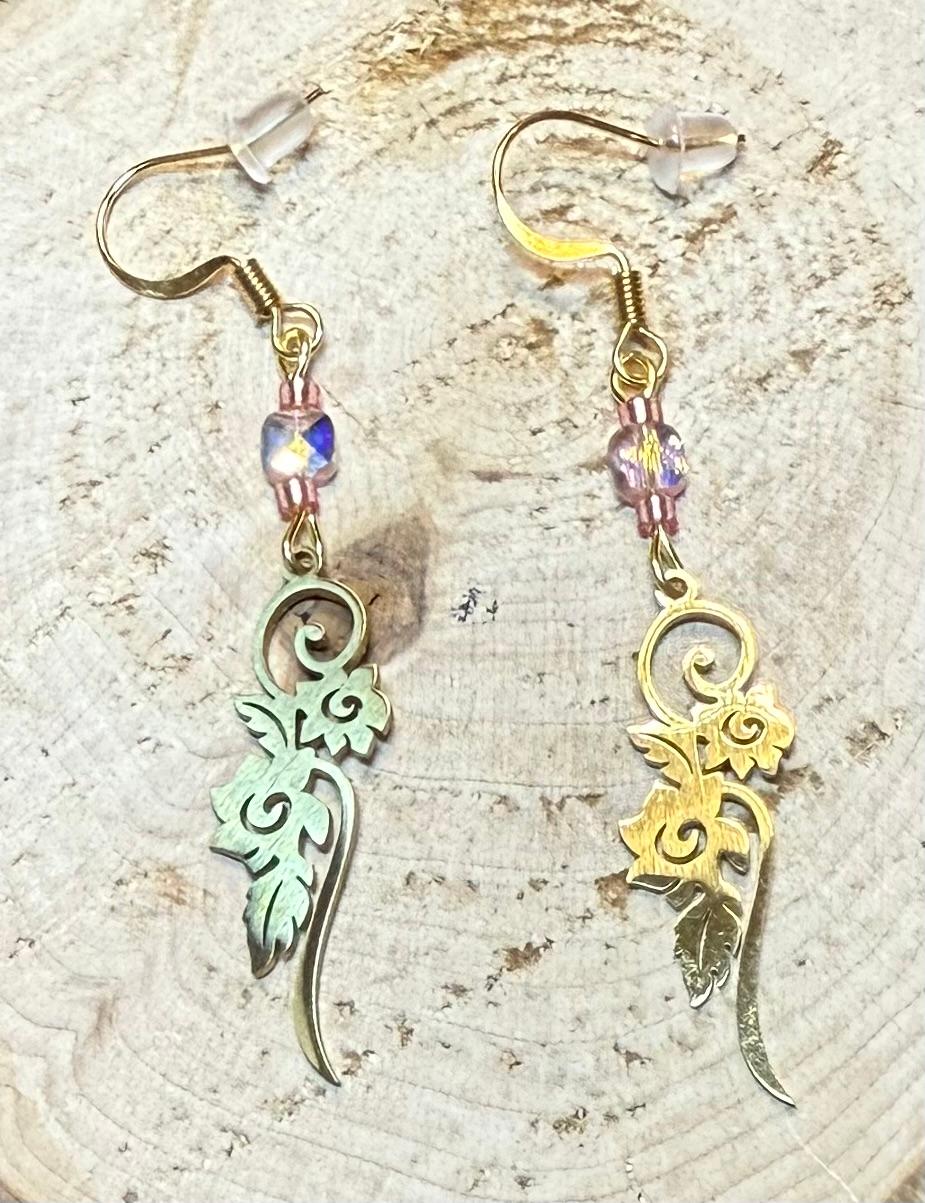 NEW Gold Stainless Steel Flowers on the Vine Earrings