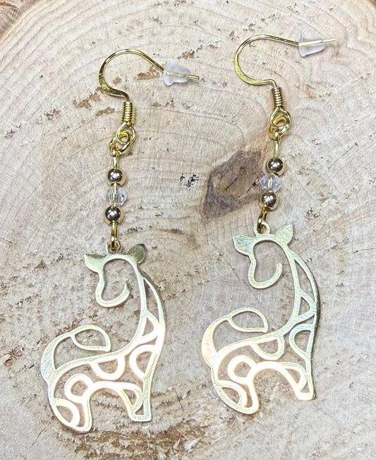 NEW Hollow Gold Stainless Steel Giraffe Earrings w/ Beads