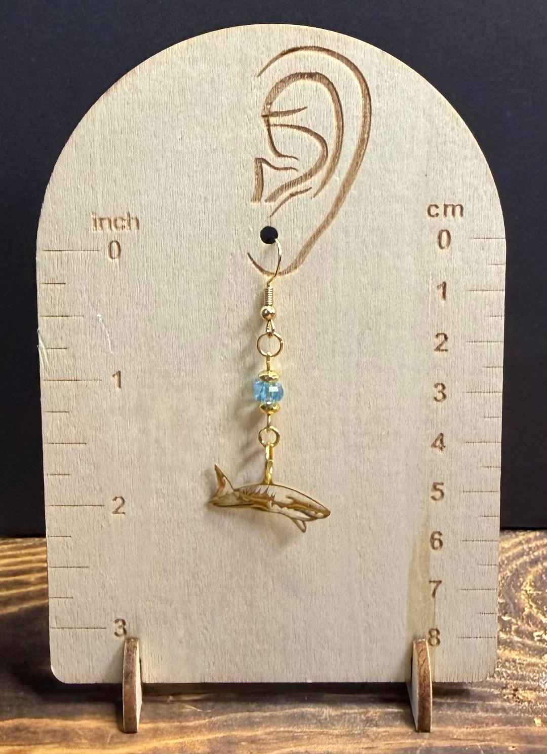 NEW Stainless Steel Gold Shark Charm Earrings w/ Glass Beads
