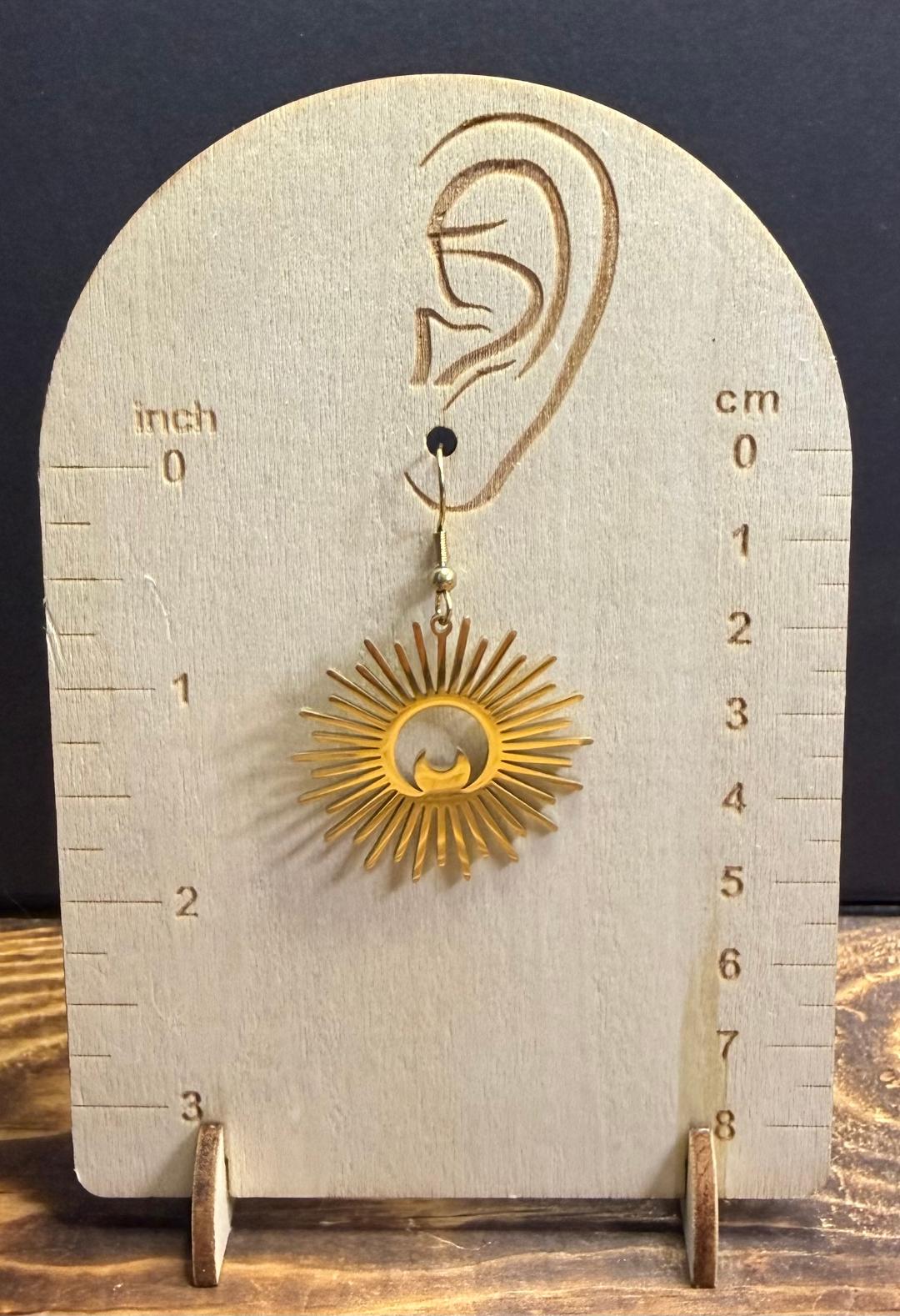 NEW Gold Stainless Steel Sunburst & Moon Celestial Earrings