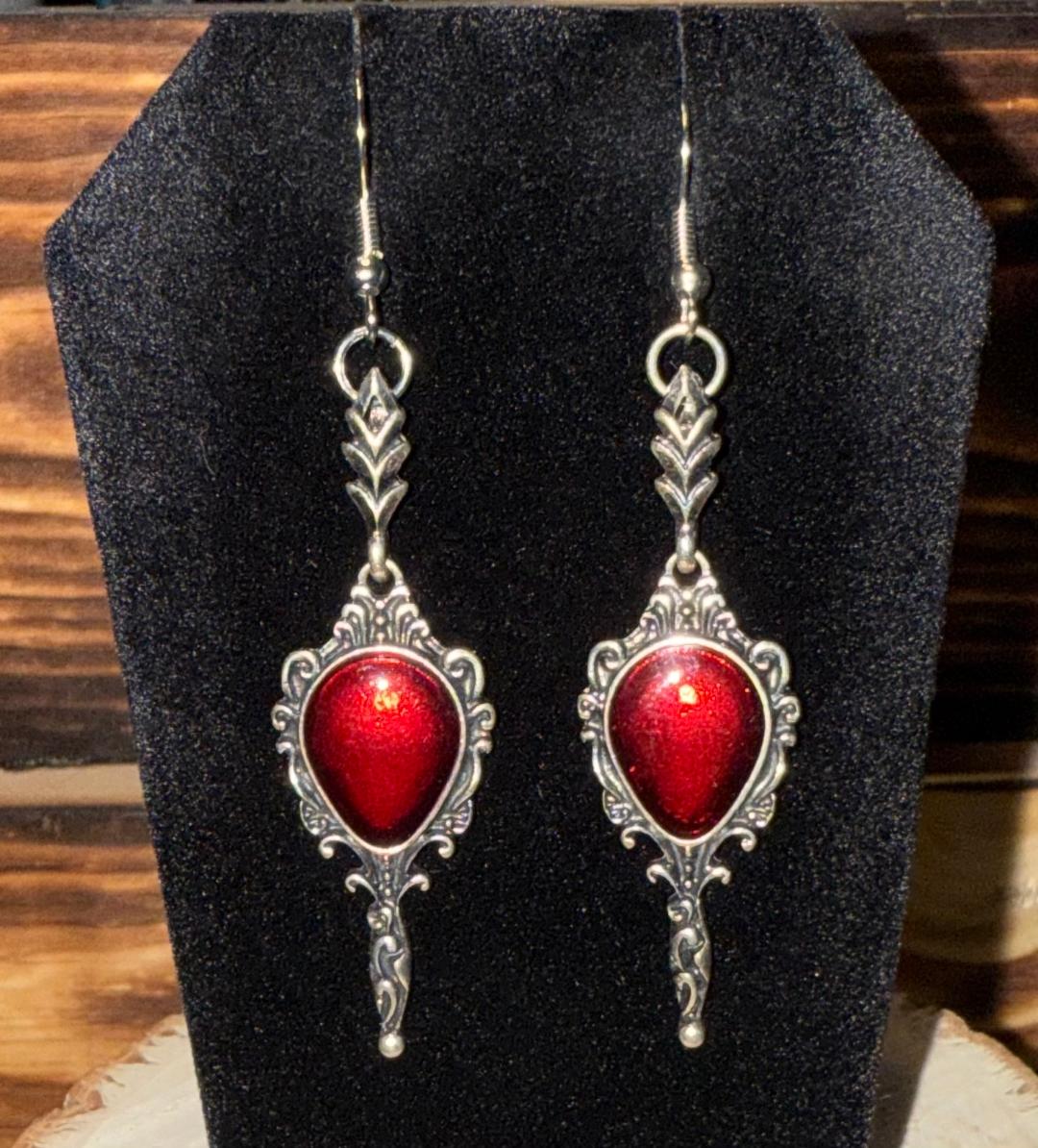 NEW Scarlet Red Gothic Drop Earrings