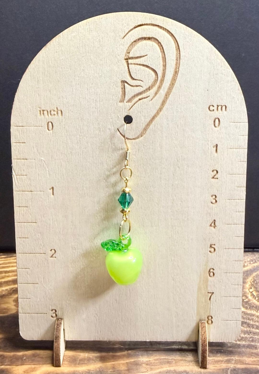 NEW Beautiful Acrylic Green Apple Charm Earrings w/ Green Glass Beads