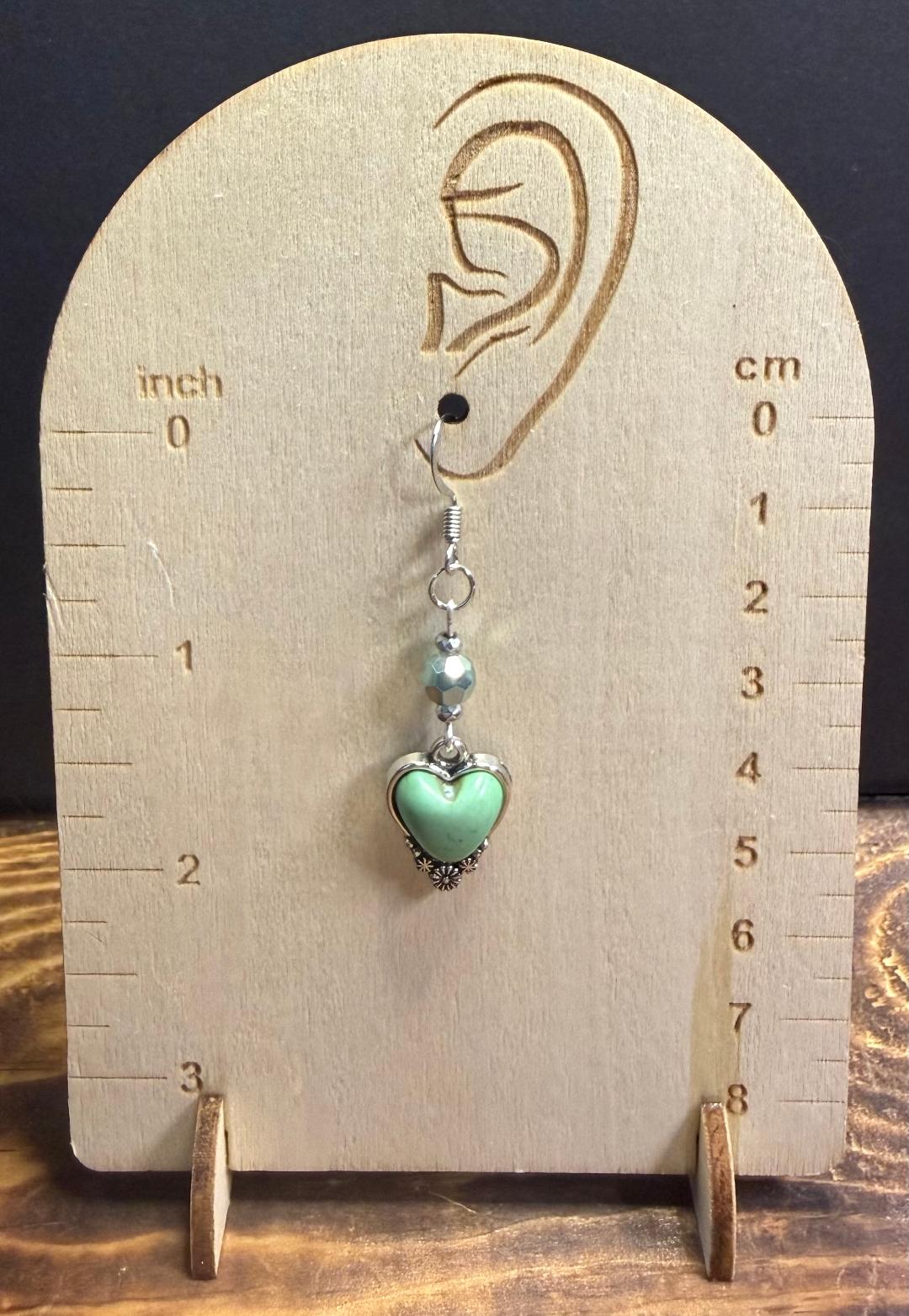 NEW Green Heart Charm Earrings w/ Plated Glass Beads