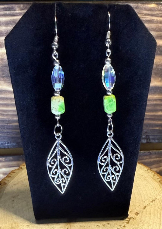 NEW Drop Leaf Earrings w/ Natural Stone & Glass Beads