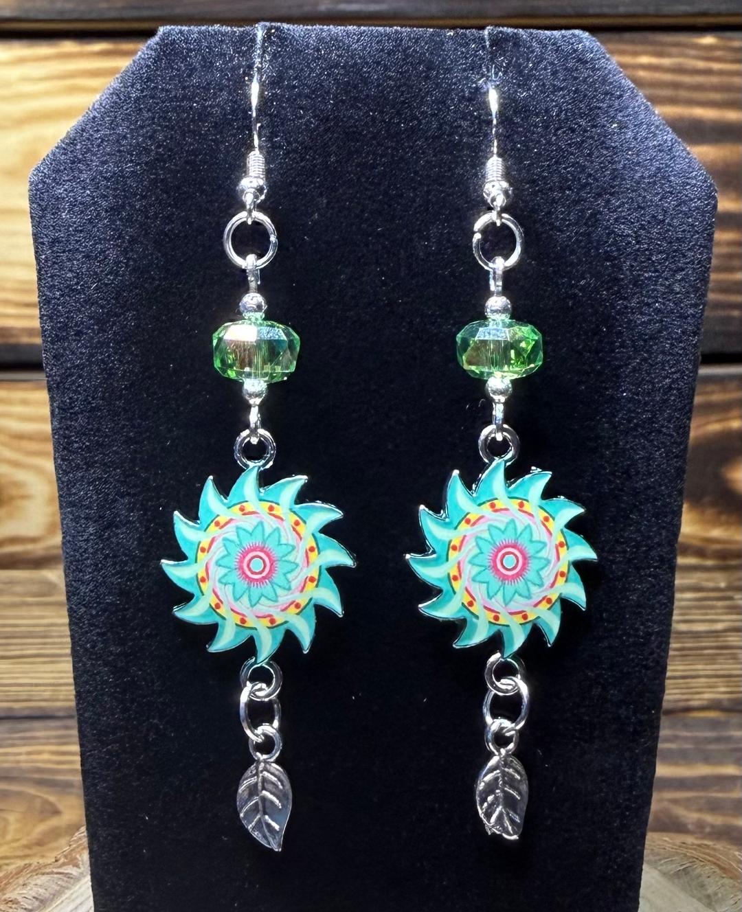 NEW Vibrant Green Sunburst Earrings w/ Glass Beads