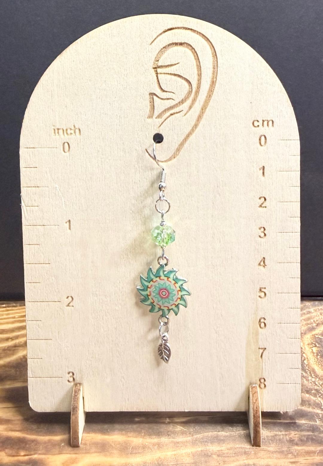NEW Vibrant Green Sunburst Earrings w/ Glass Beads