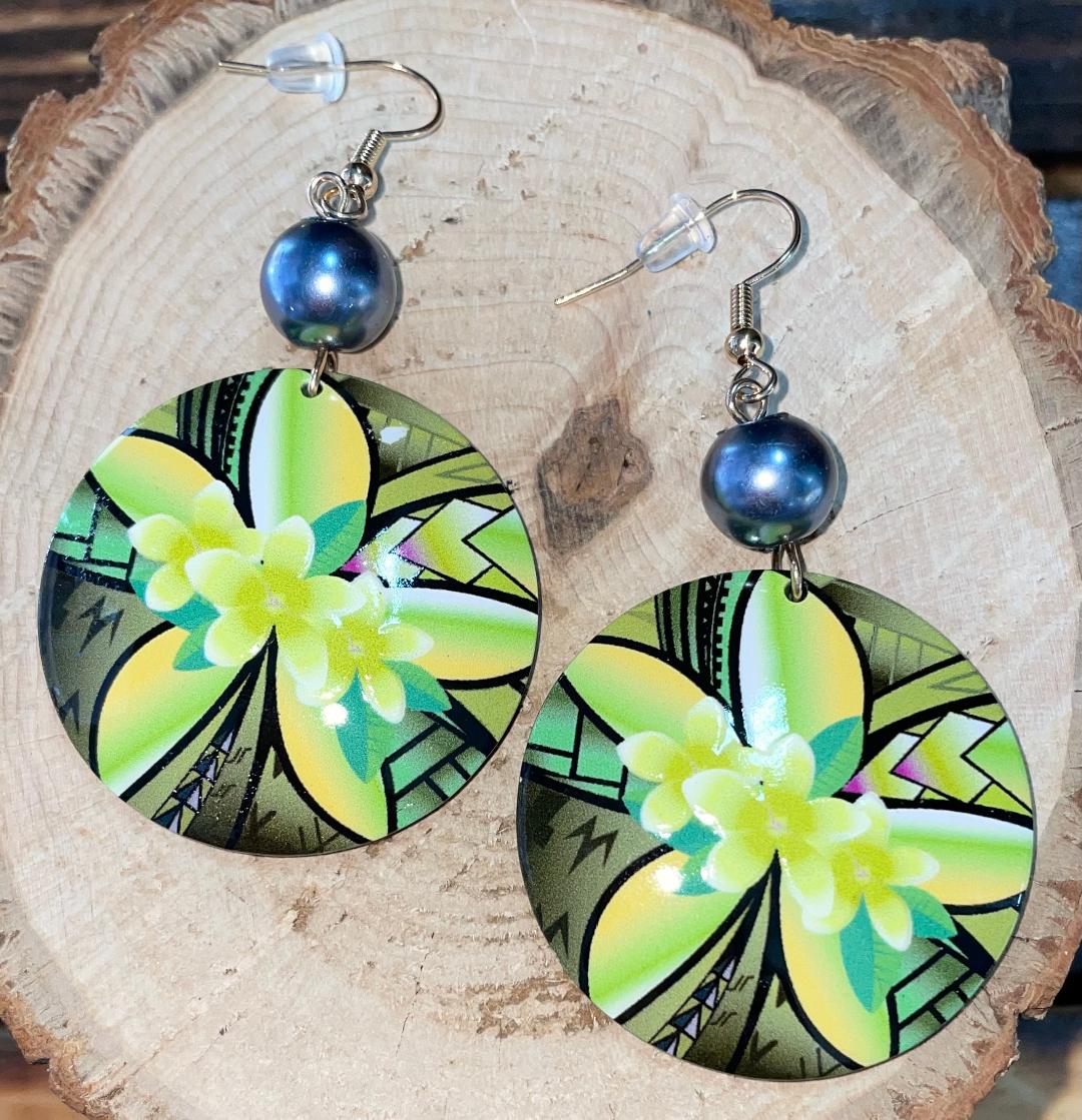 NEW Tropical Green Flower Acrylic Vacation / Beach Earrings