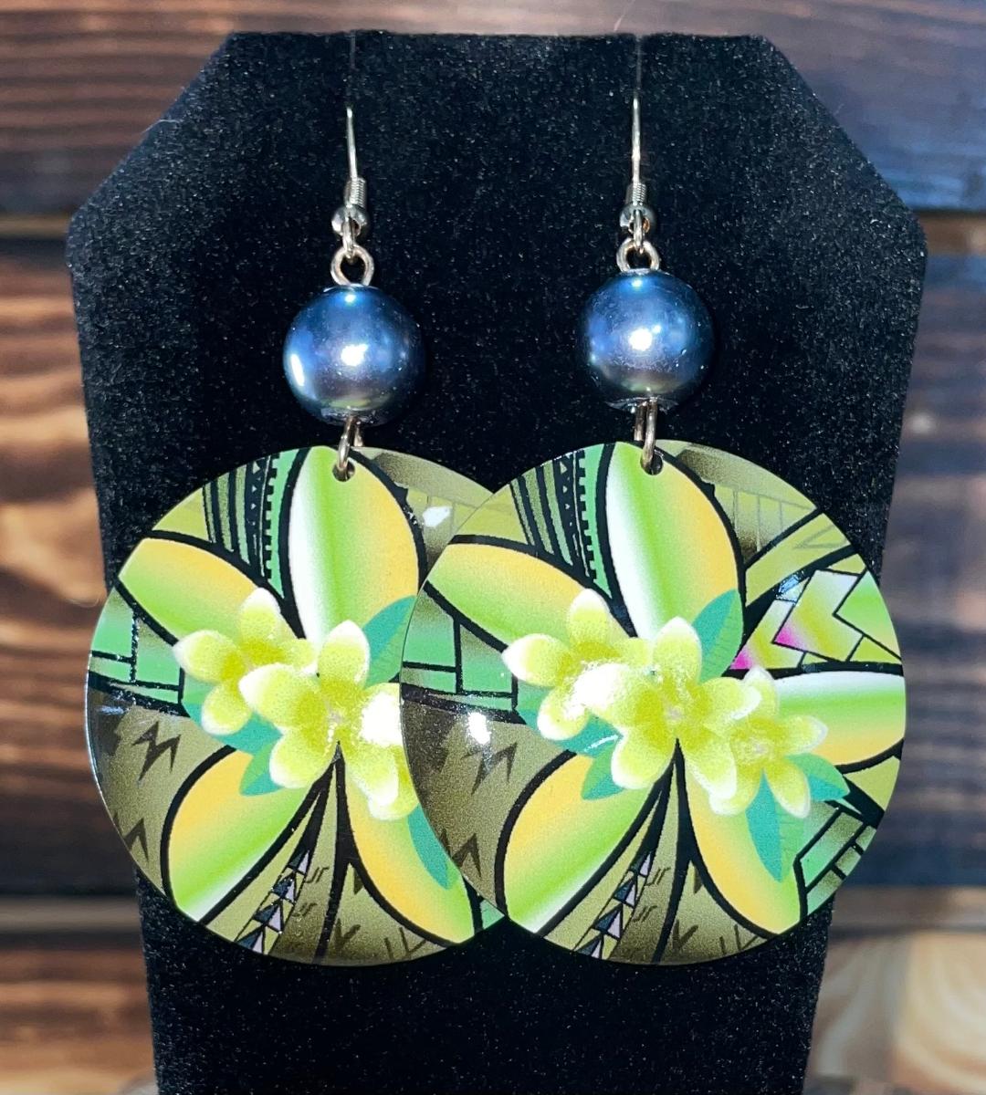 NEW Tropical Green Flower Acrylic Vacation / Beach Earrings