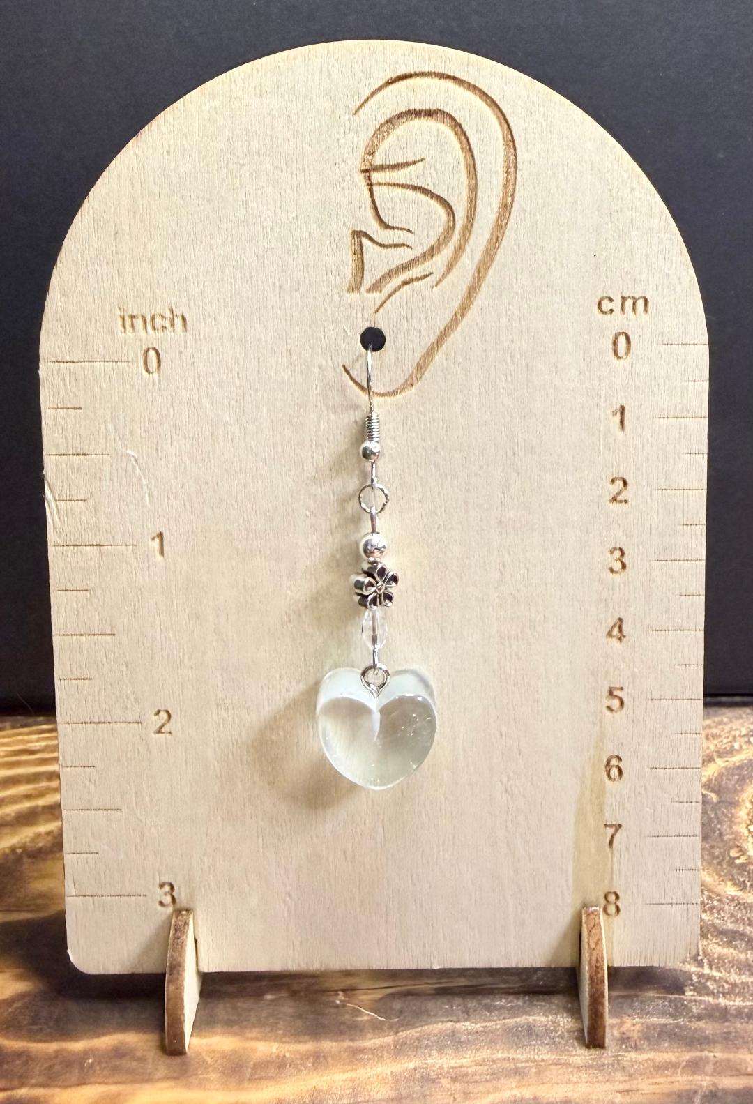 NEW Clear Acrylic Gumdrop Heart Earrings w/ Flower & Glass Beads
