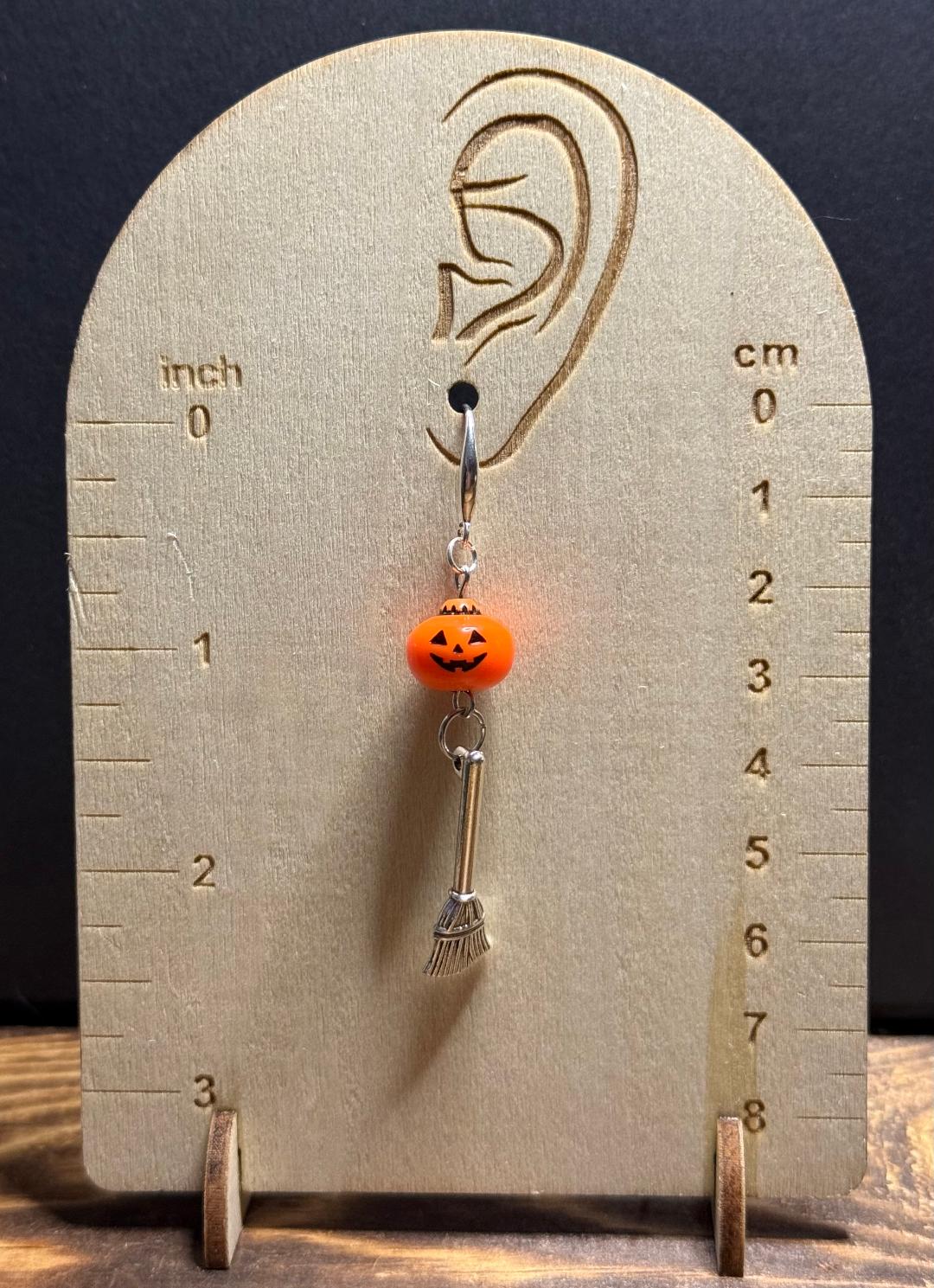 NEW Halloween Pumpkin & Alloy Broom Earrings