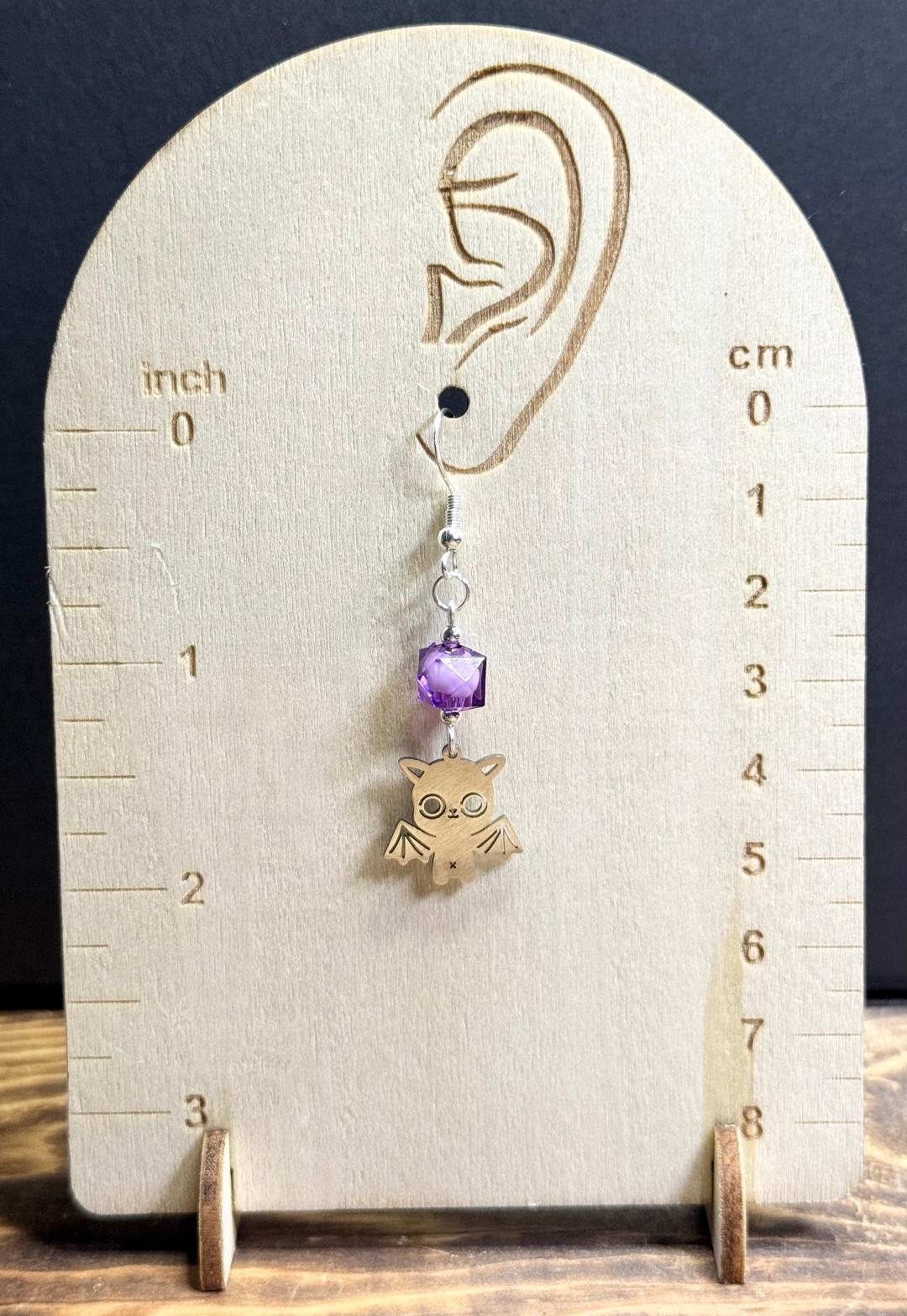 NEW Halloween Silver Stainless Steel Baby Bat w/ Purple Beads